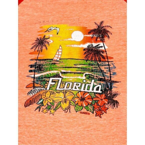 Vintage Florida Tourist T-shirt Orange Beach Surf Ocean Single Stitch - Picture 4 of 10